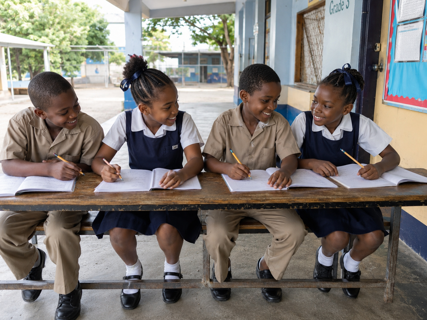 Young Jamaicans reading and writing